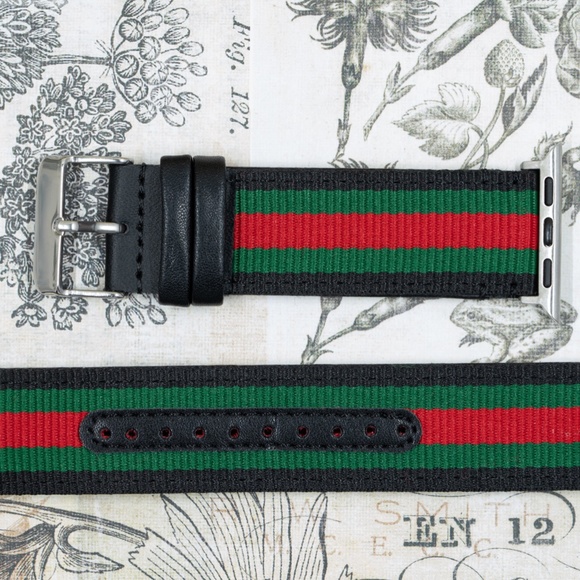 Canvas Leather Strap Nylon Watch Band for Apple Red & Green Strap Band - Picture 11 of 11